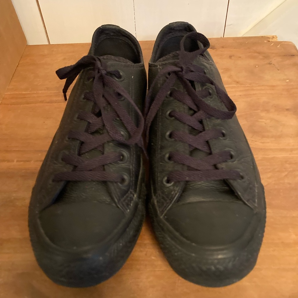 Converse Chuck Taylor All Stars Mono Low Top Black Leather Sneakers Shoes.